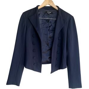 Ellen Tracy Dark Navy Blue Crop Jacket Blazer Preppy Military-Inspired Sz 8 $179